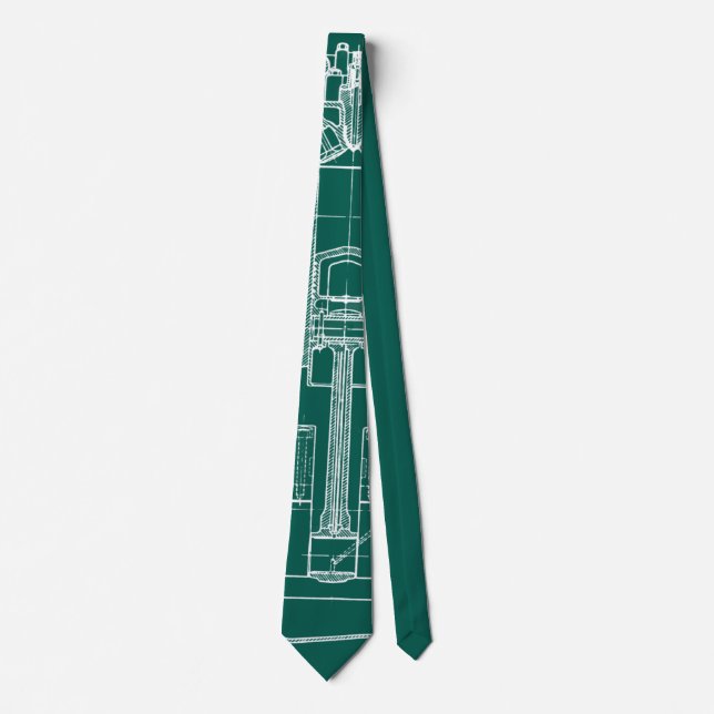 MECHANICAL DRAWING VINTAGE BLUEPRINT WHITE CUSTOM NECK TIE (Front)