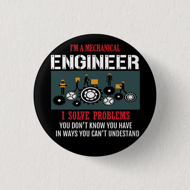 Mechanical Engineer Black And White T-Shirt Trucke Button (Front)