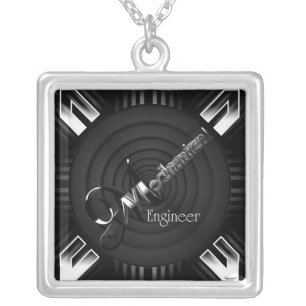 Mechanical Engineer Deco Flare Silver Plated Necklace