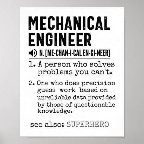 Mechanical Engineer Dictionary Definition Poster