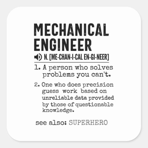 Mechanical Engineer Dictionary Definition Square Sticker