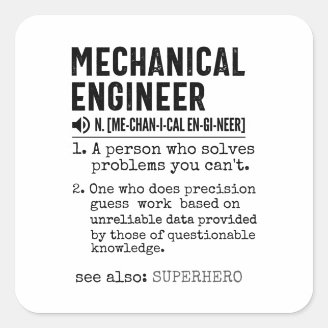 Mechanical Engineer Dictionary Definition Square Sticker (Front)