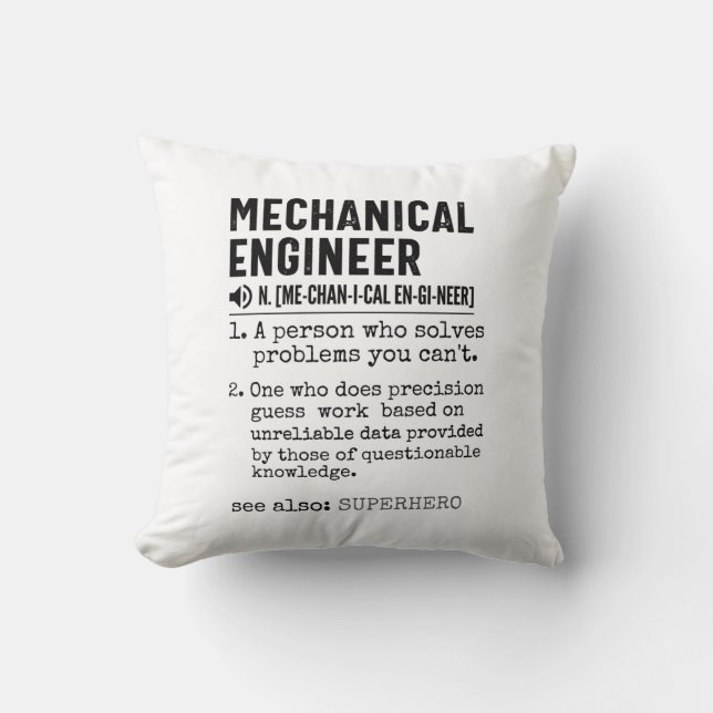 Mechanical Engineer Dictionary Definition Throw Pillow (Front)