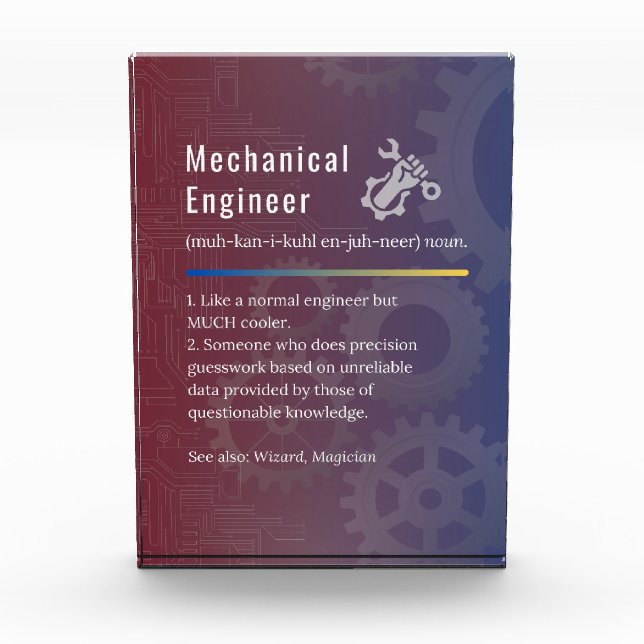Mechanical Engineer Funny Definition Acrylic Award (Front)