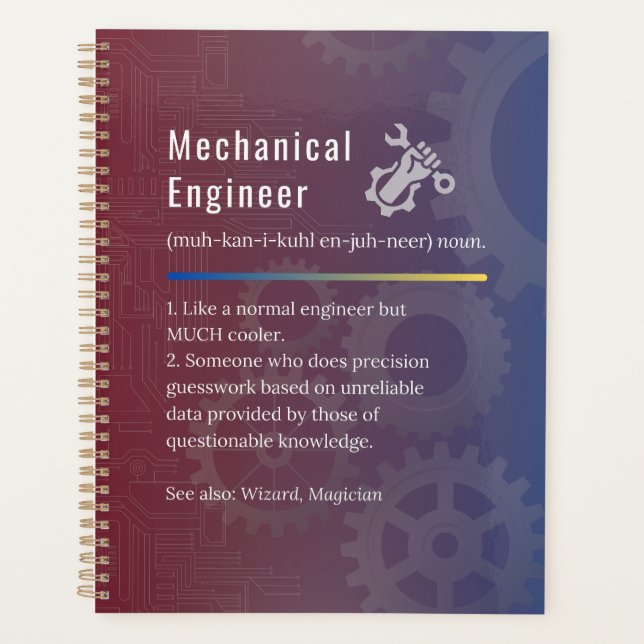 Mechanical Engineer Funny Definition Planner (Front)