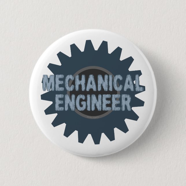 Mechanical Engineer Gear Blue Gray Button (Front)