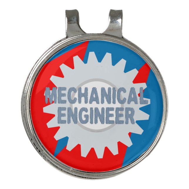 Mechanical Engineer Gear Blue Gray Golf Hat Clip (Front)