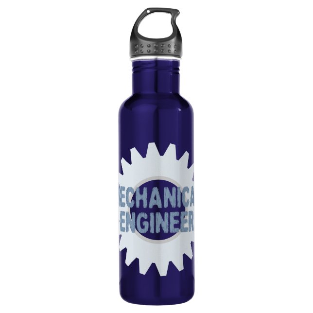 Mechanical Engineer Gear Blue Gray Stainless Steel Water Bottle (Front)