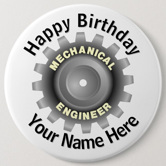 Mechanical Engineer Gray Gear Button (Front)