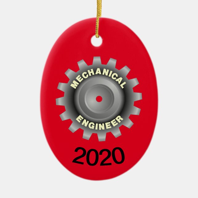 Mechanical Engineer Gray Gear Ceramic Ornament (Front)