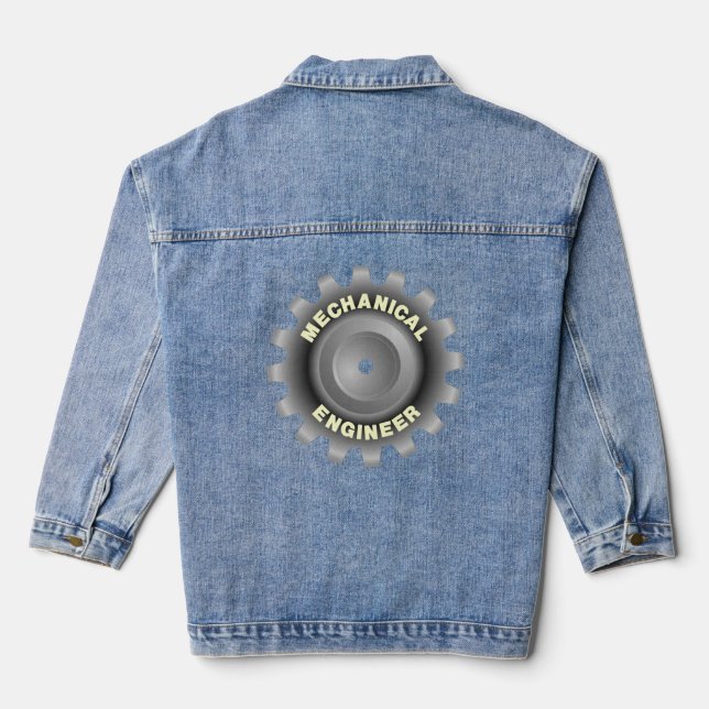 Mechanical Engineer Gray Gear Denim Jacket (Back)