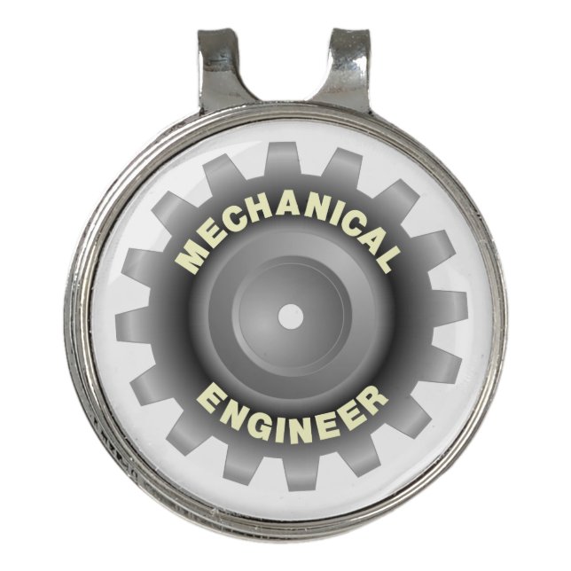 Mechanical Engineer Gray Gear Golf Hat Clip (Front)