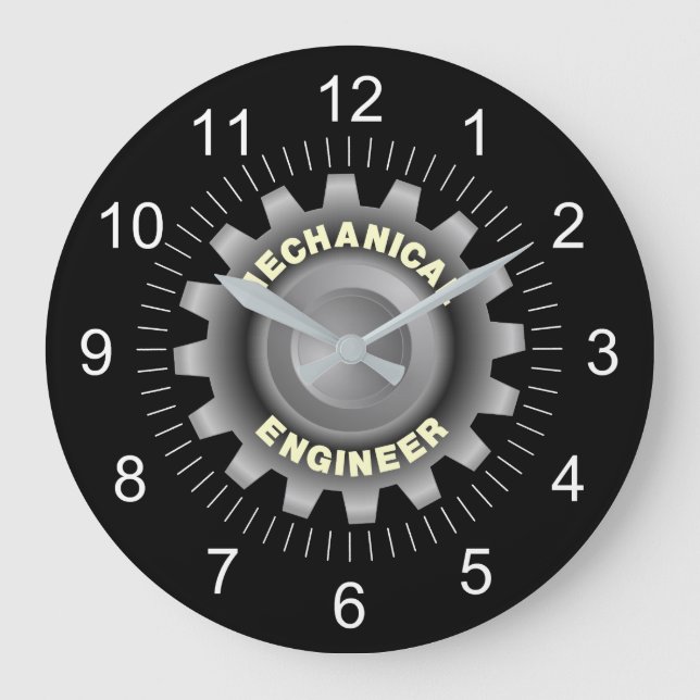 Mechanical Engineer Gray Gear Large Clock (Front)