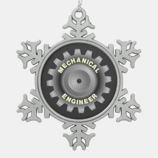 Mechanical Engineer Gray Gear Snowflake Pewter Christmas Ornament