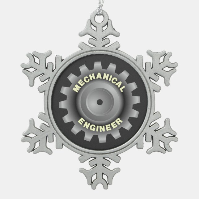 Mechanical Engineer Gray Gear Snowflake Pewter Christmas Ornament (Front)