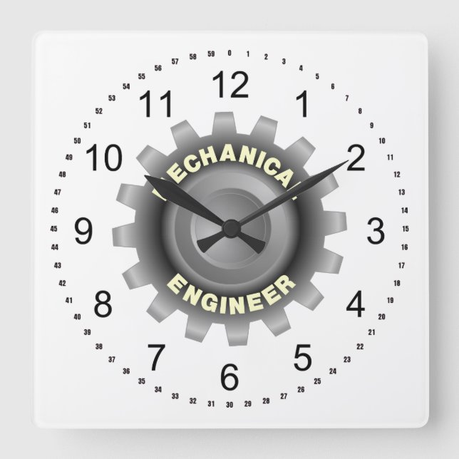 Mechanical Engineer Gray Gear Square Wall Clock (Front)