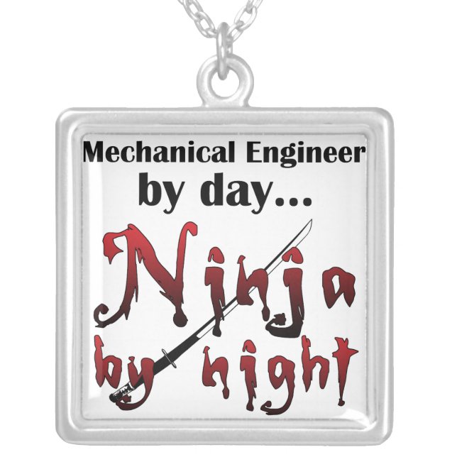 Mechanical Engineer Ninja Silver Plated Necklace (Front)