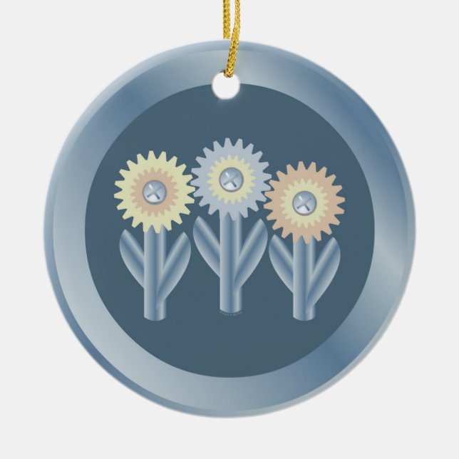 Mechanical Flowers Ceramic Ornament (Front)