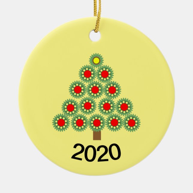 Mechanical Gear Christmas Tree Ceramic Ornament (Front)