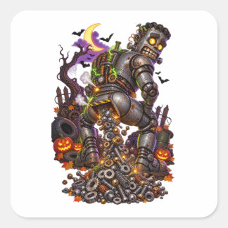 Mechanical Halloween Monster Pooping Nuts and Bolt Square Sticker