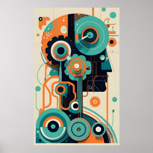 Mechanical Head Abstract Art Poster