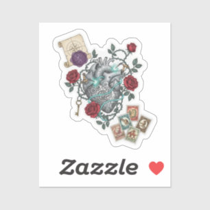 Mechanical Heart with Roses – Vintage Surreal Art Sticker