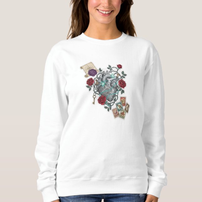 Mechanical Heart with Roses – Vintage Surreal Art Sweatshirt (Front)