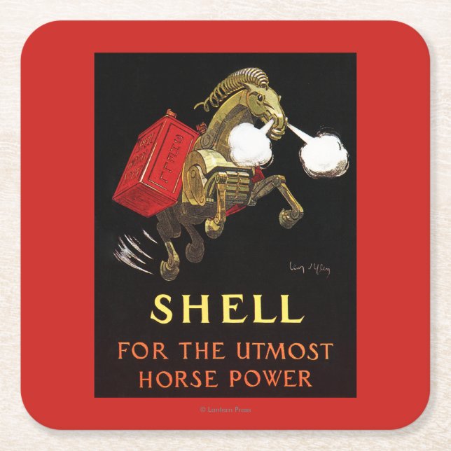 Mechanical Horse with Shell Oil Square Paper Coaster (Front)