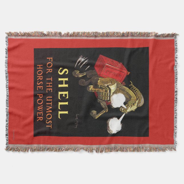 Mechanical Horse with Shell Oil Throw Blanket (Front)