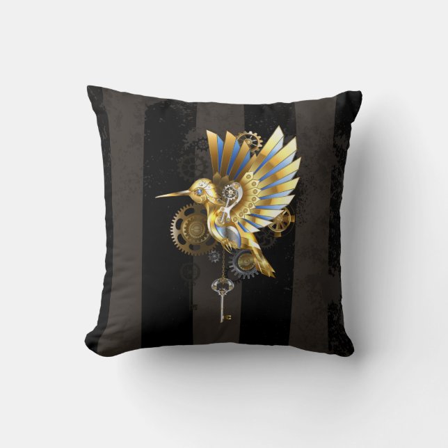 Mechanical Hummingbird Throw Pillow (Front)