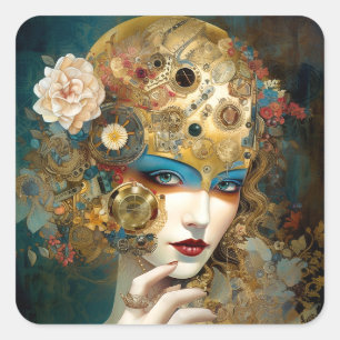 Mechanical Lady Robotic Fantasy Sci-Fi Square Sticker