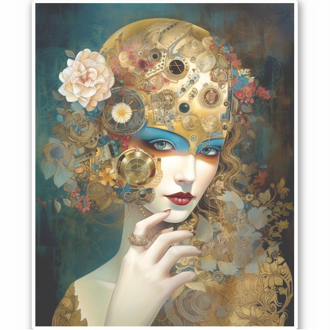 Mechanical Lady Robotic Fantasy Sci-Fi Sticker (Front)