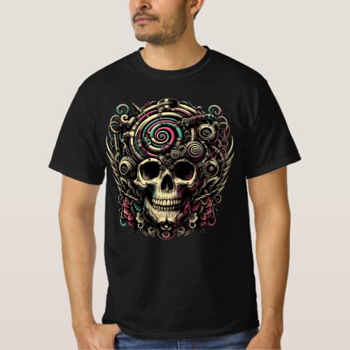 Mechanical Macabre _ Gothic Skull Tee with a Steam
