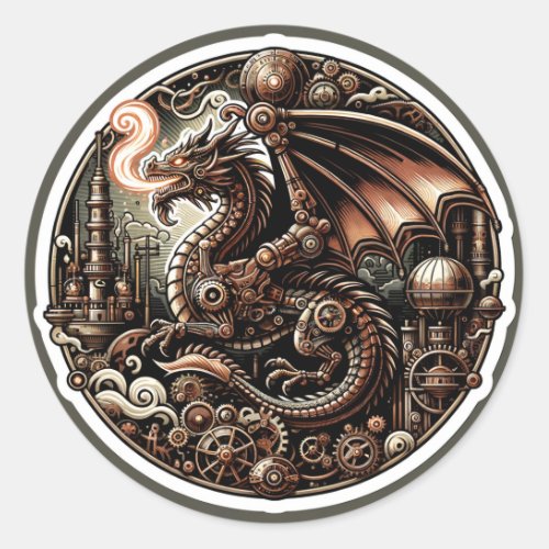 Mechanical Majesty The Steampunk Dragon of the Co Classic Round Sticker