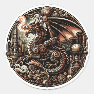 Mechanical Majesty: The Steampunk Dragon of the Co Classic Round Sticker