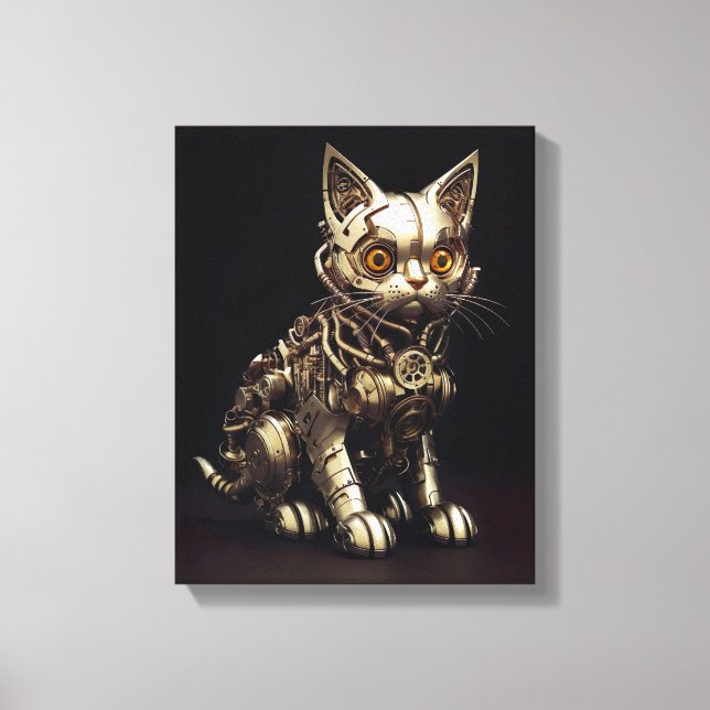 Mechanical Meow: A Steampunk Metal Cat Canvas Print (Front)