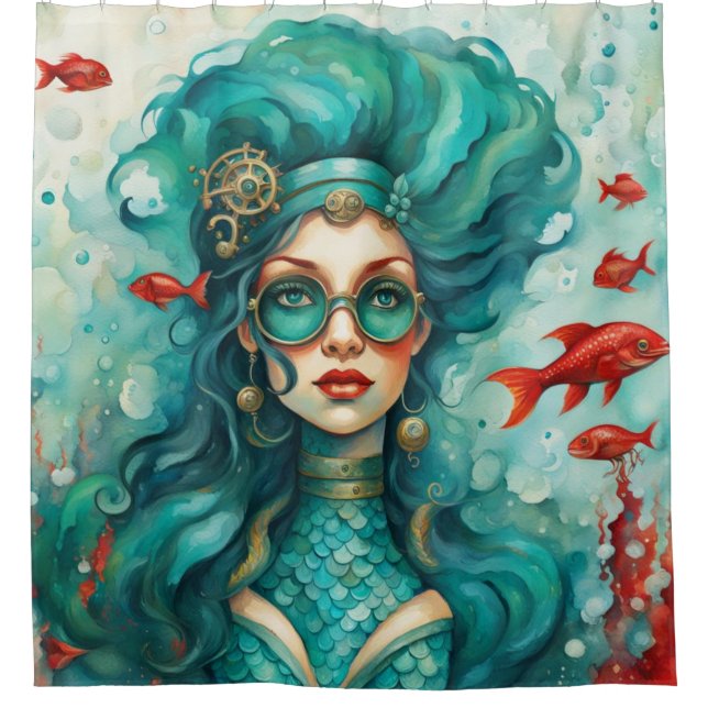  "Mechanical Mermaid" Shower Curtain (Front)