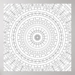 Mechanical Ring Mandala Precision Coloring Art Poster