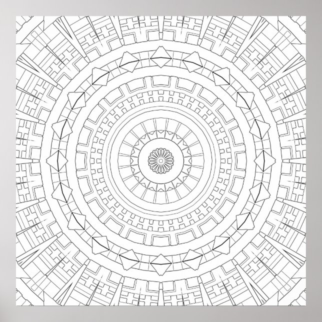 Mechanical Ring Mandala Precision Coloring Art Poster (Front)