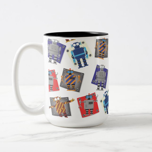 Mechanical Robot Cartoon Two-Tone Coffee Mug (Left)