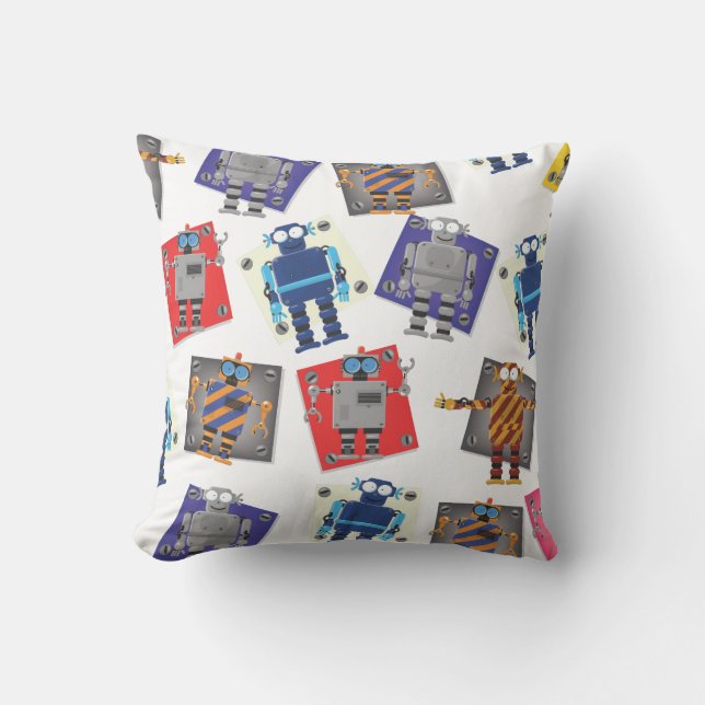 Mechanical Robots Cartoon Throw Pillow (Front)