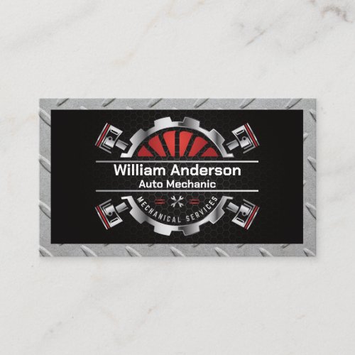 Mechanical Services Logo  Metal Pistons Business Card