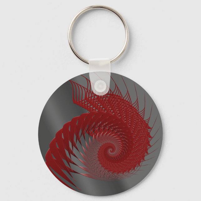 Mechanical Shell. Red and Gray Digital Art. Keychain (Front)