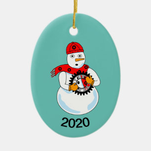 Mechanical Snowman Ceramic Ornament