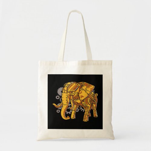 Mechanical steampunk elephant illustration tote bag