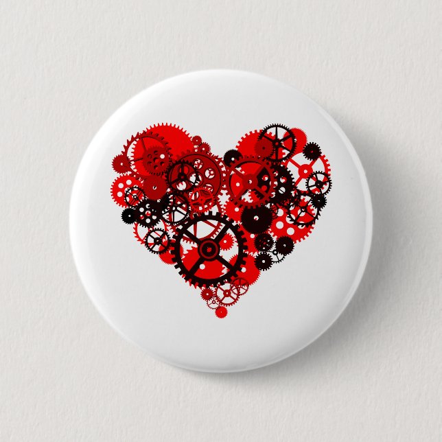 MECHANICAL STEAMPUNK HEART PINBACK BUTTON (Front)