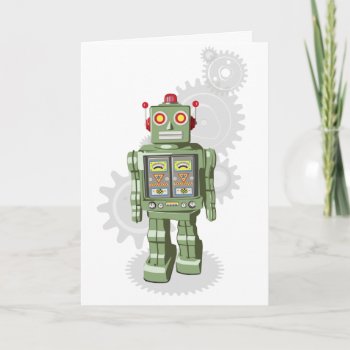 Mechanical Toy Robot Birthday Card by flopsock at Zazzle