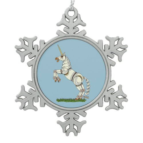 Mechanical Unicorn Snowflake Pewter Christmas Ornament