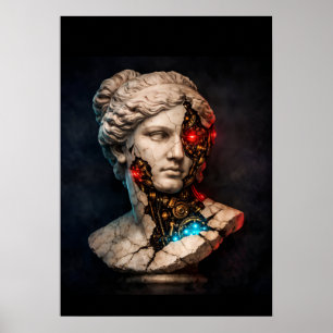 Mechanical Venus: Cyberpunk Statue Art Poster