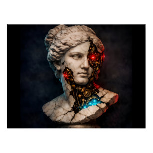 Mechanical Venus: Cyberpunk Statue Art Poster